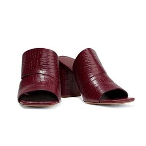 Vince Nelda Leather Square Toe Mules in Red Croc
